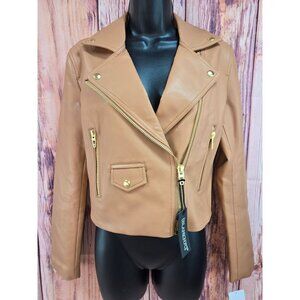 Blanknyc Womens Faux Leather Moto Jacket XS Camel Gold Hardware Nordstrom NWT